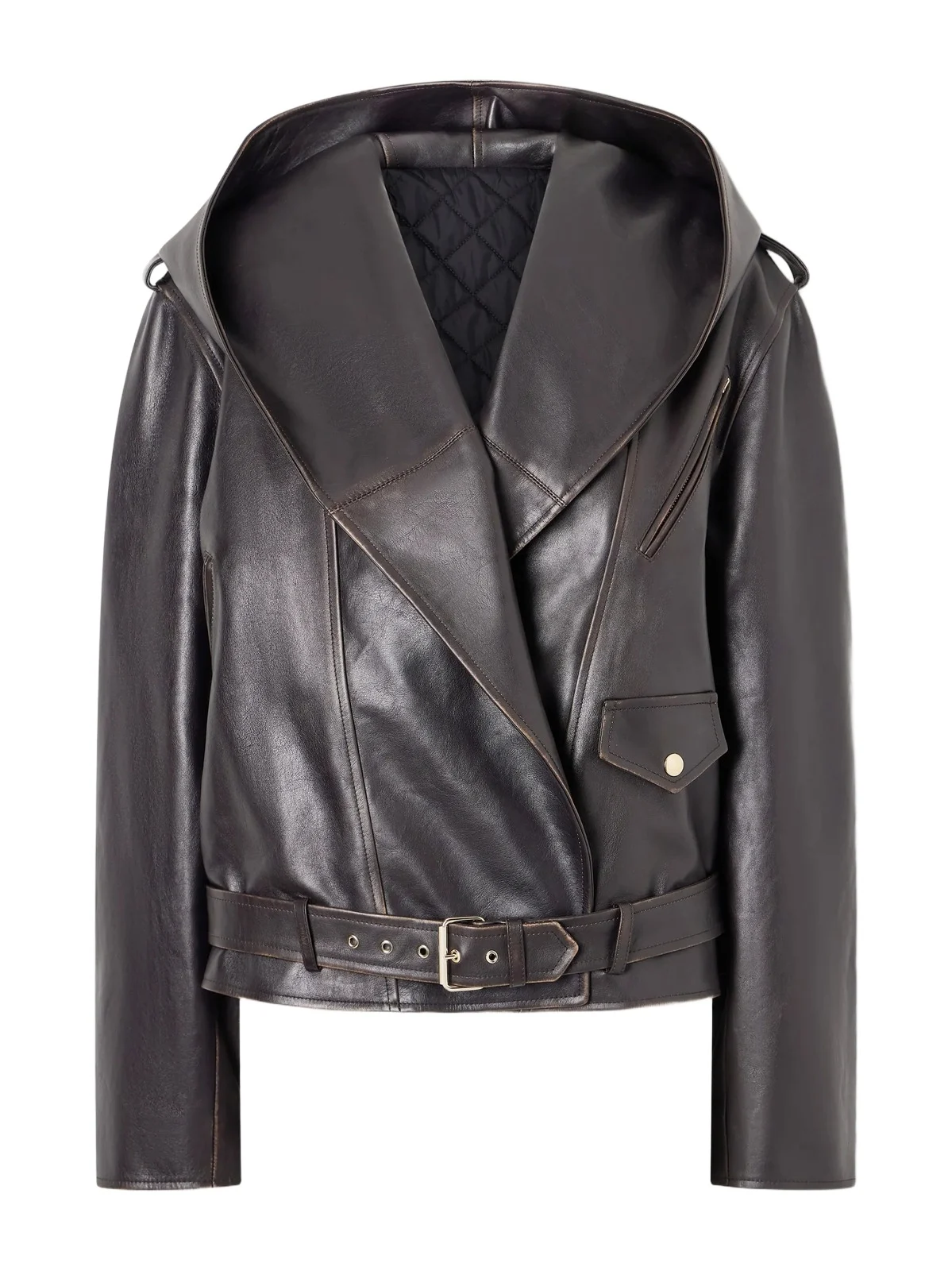 Belted Leather Biker Jacket