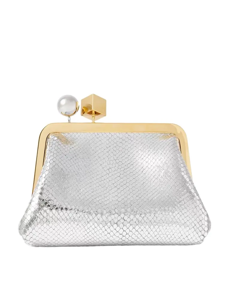 Jacquemus Le Berlingot Embellished Metallic Snake-effect Leather Clutch | Image 1 Jacquemus Le Berlingot Embellished Metallic Snake-effect Leather Clutch | Image 1