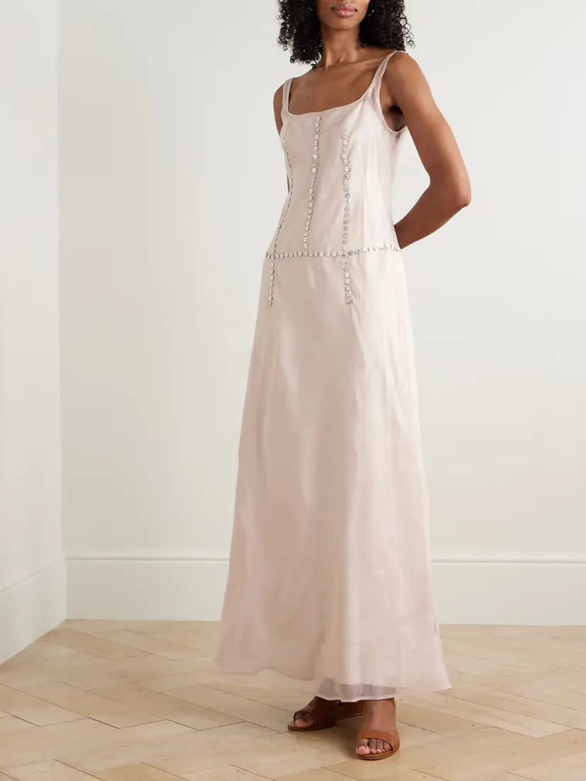 Staud Greta Button-embellished Silk-organza Maxi Dress | Thumbnail 2