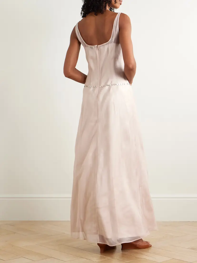 Staud Greta Button-embellished Silk-organza Maxi Dress | Thumbnail 3