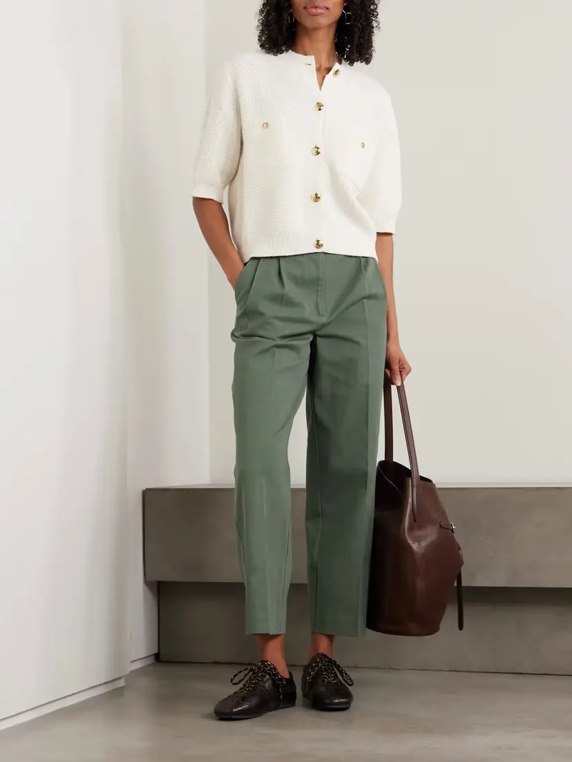Anine Bing Belen Pleated Cotton-twill Tapered Pants | Thumbnail 2