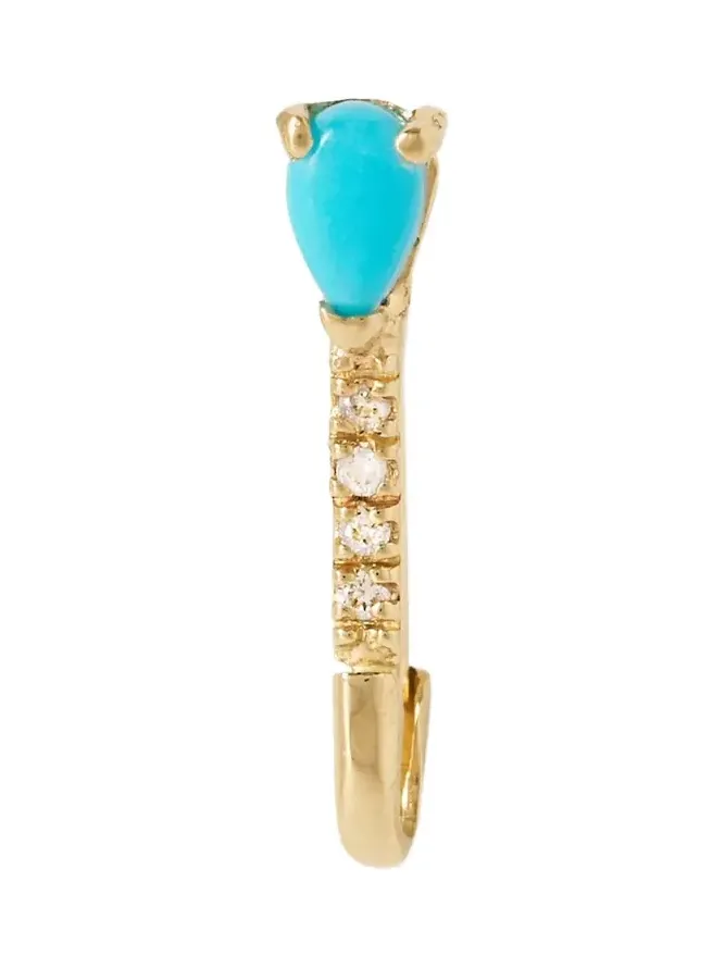 Mini 14-karat Gold, Turquoise And Diamond Single Earring