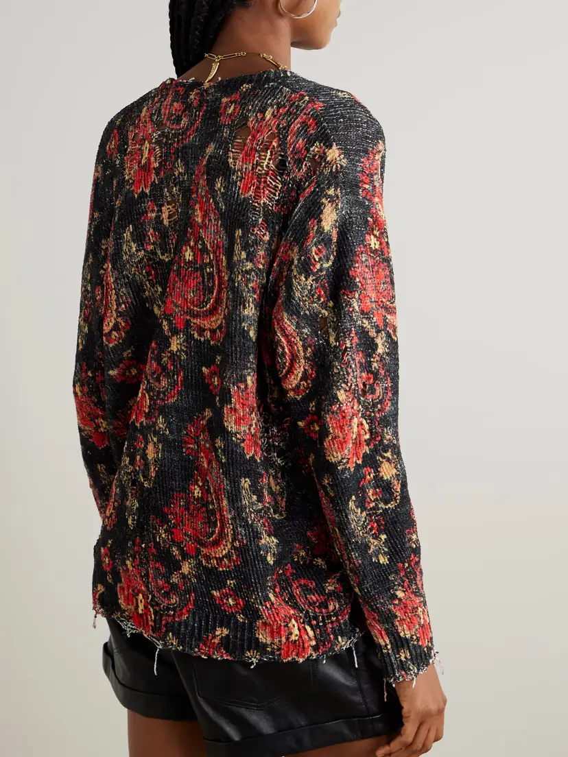 R13 Boyfriend Distressed Printed Cotton Cardigan | Thumbnail 3 R13 Boyfriend Distressed Printed Cotton Cardigan | Thumbnail 3