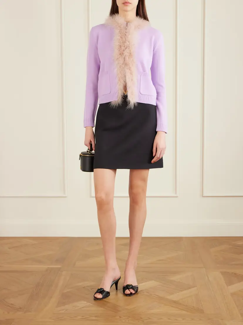 Valentino Garavani Feather-trimmed Wool Cardigan | Thumbnail 2 Valentino Garavani Feather-trimmed Wool Cardigan | Thumbnail 2