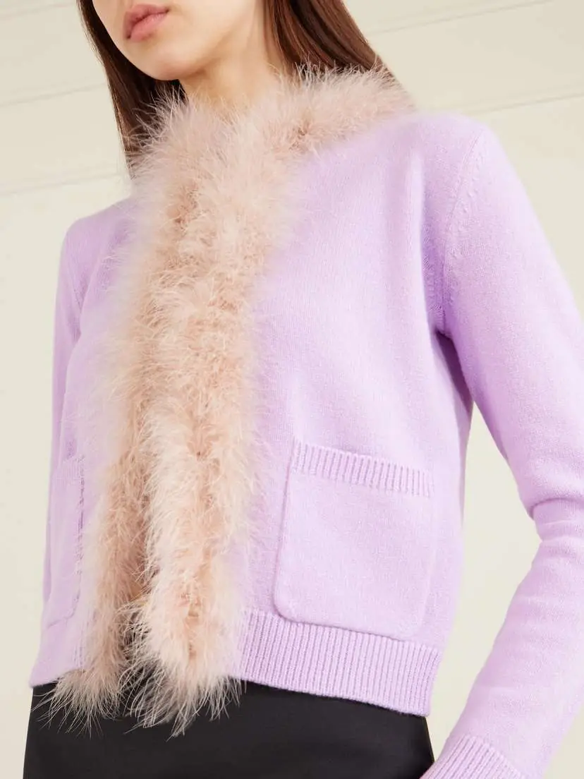 Valentino Garavani Feather-trimmed Wool Cardigan | Thumbnail 4 Valentino Garavani Feather-trimmed Wool Cardigan | Thumbnail 4