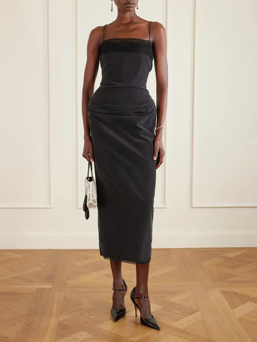 Magda Butrym Draped Lace-trimmed Silk-satin Midi Dress | Thumbnail 2