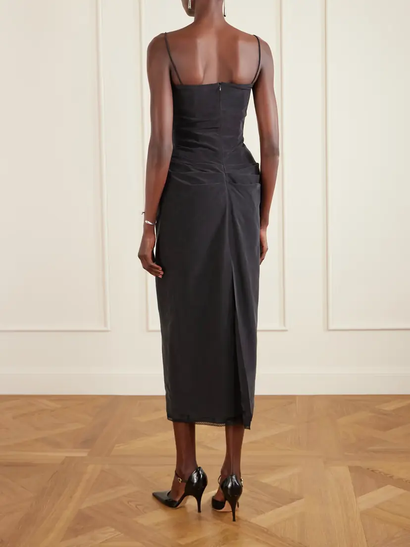 Magda Butrym Draped Lace-trimmed Silk-satin Midi Dress | Thumbnail 3