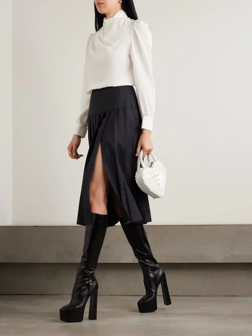 Alessandra Rich Draped Silk Crepe De Chine Turtleneck Blouse | Thumbnail 2 Alessandra Rich Draped Silk Crepe De Chine Turtleneck Blouse | Thumbnail 2