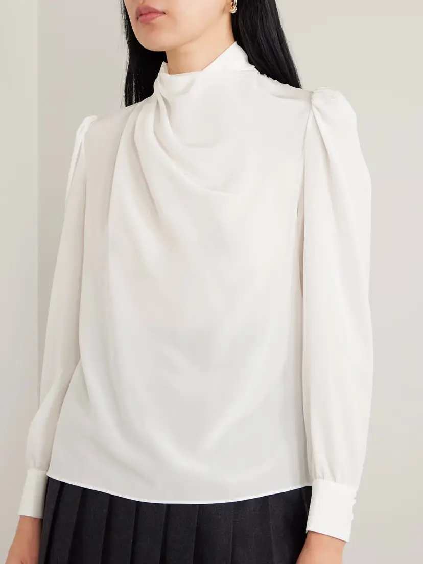 Alessandra Rich Draped Silk Crepe De Chine Turtleneck Blouse | Thumbnail 3 Alessandra Rich Draped Silk Crepe De Chine Turtleneck Blouse | Thumbnail 3