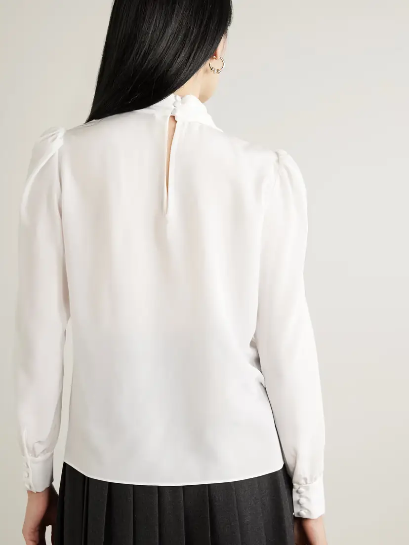 Alessandra Rich Draped Silk Crepe De Chine Turtleneck Blouse | Thumbnail 4 Alessandra Rich Draped Silk Crepe De Chine Turtleneck Blouse | Thumbnail 4