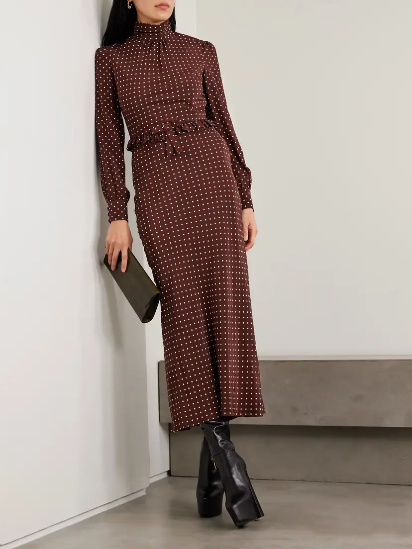 Alessandra Rich Ruffled Bow-detailed Polka-dot Silk Crepe De Chine Midi Dress | Thumbnail 2 Alessandra Rich Ruffled Bow-detailed Polka-dot Silk Crepe De Chine Midi Dress | Thumbnail 2