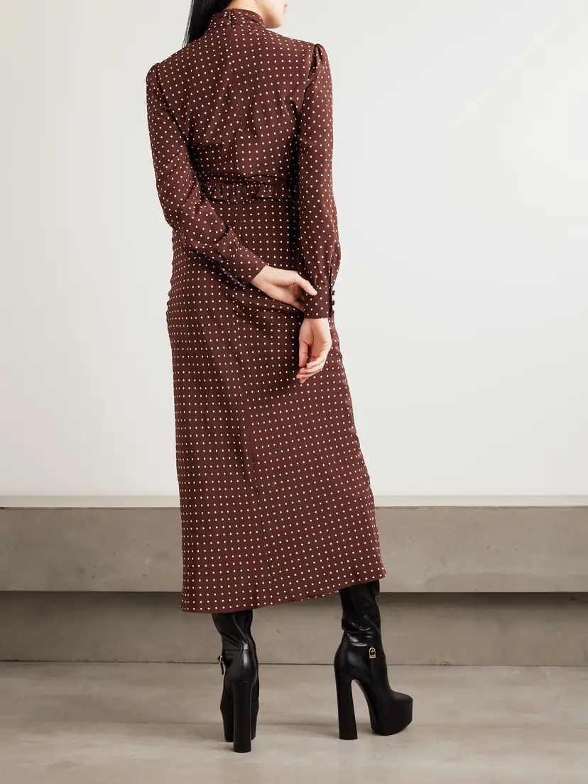 Alessandra Rich Ruffled Bow-detailed Polka-dot Silk Crepe De Chine Midi Dress | Thumbnail 3 Alessandra Rich Ruffled Bow-detailed Polka-dot Silk Crepe De Chine Midi Dress | Thumbnail 3