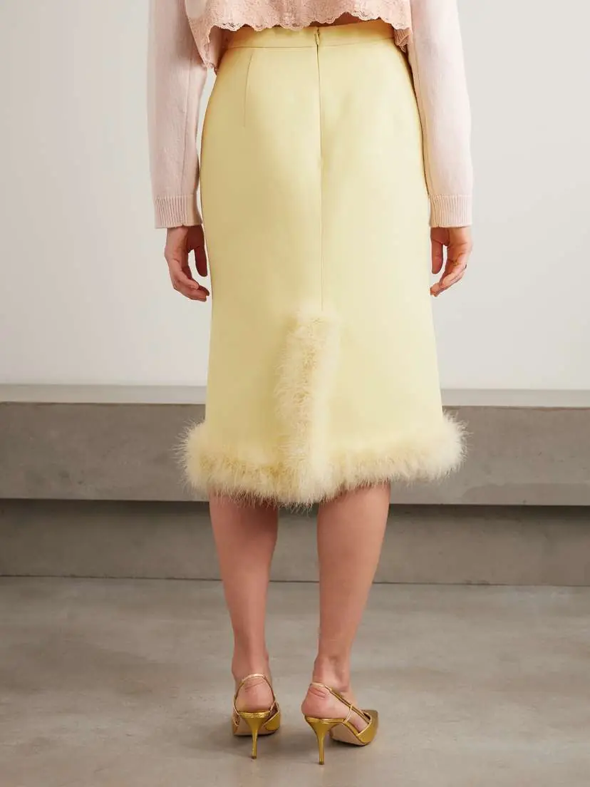 Valentino Garavani Feather-trimmed Wool And Silk-blend Crepe Midi Skirt | Thumbnail 3