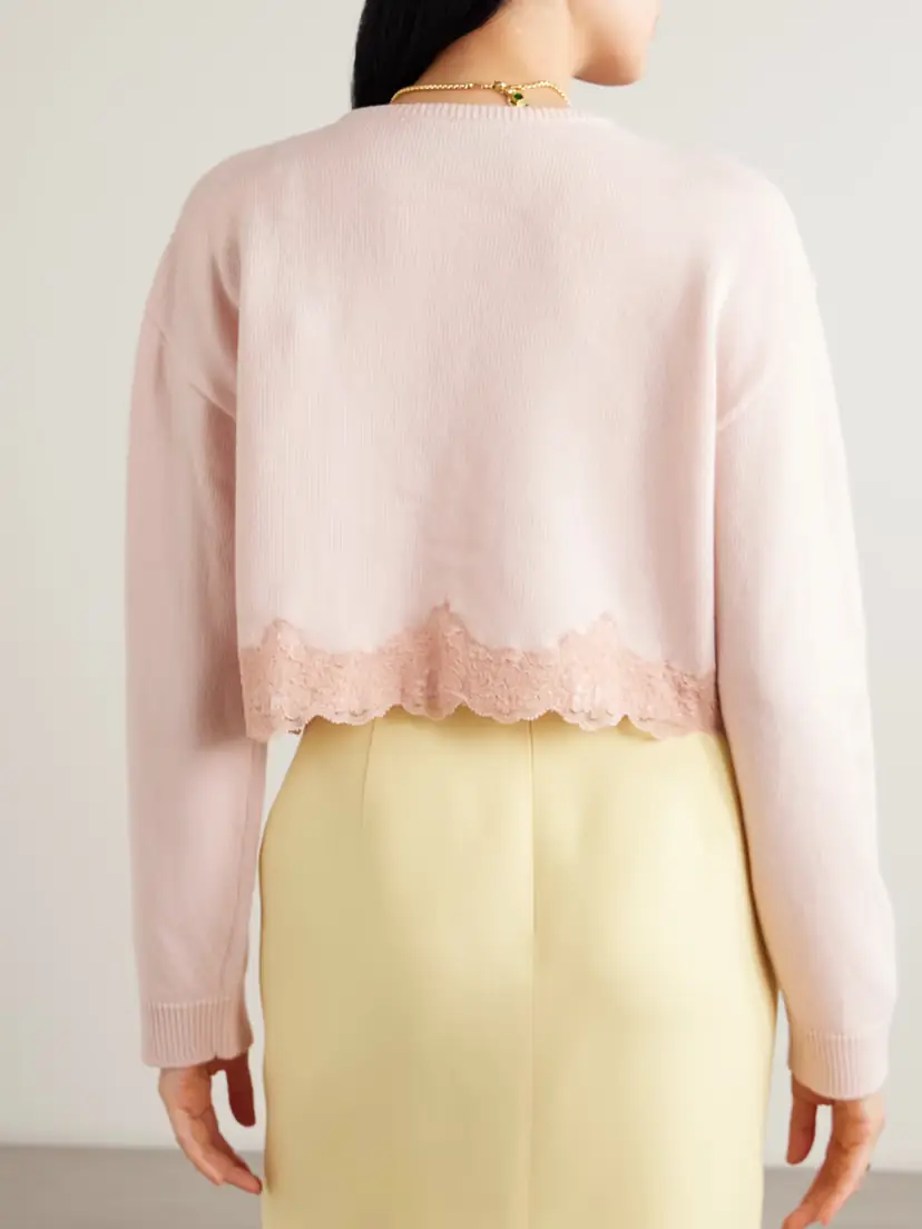 Valentino Garavani Cropped Lace-trimmed Wool Cardigan | Thumbnail 3