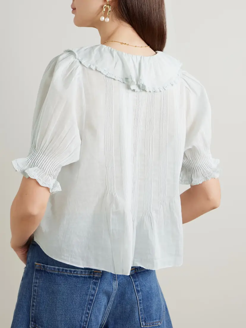 DÔEN Henri Ruffled Pintucked Organic Cotton-voile Top | Thumbnail 3 DÔEN Henri Ruffled Pintucked Organic Cotton-voile Top | Thumbnail 3