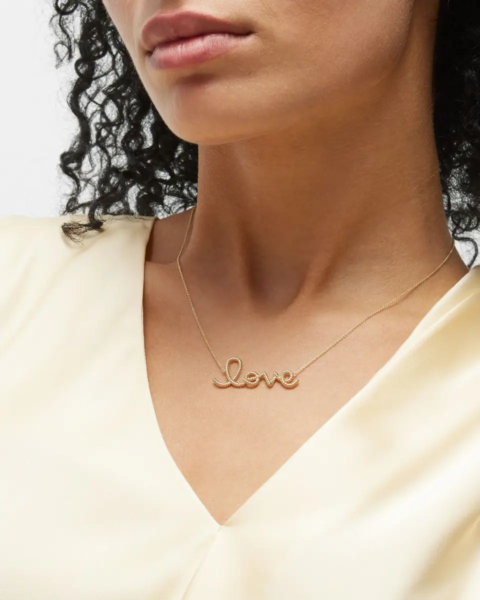 Sydney Evan 14K Big Love Script Rope Necklace | Thumbnail 2