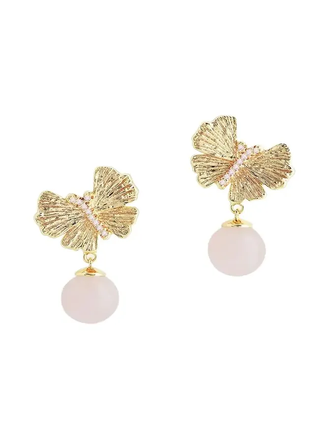 Butterfly with Rose Quartz Drop Earrings Butterfly with Rose Quartz Drop Earrings