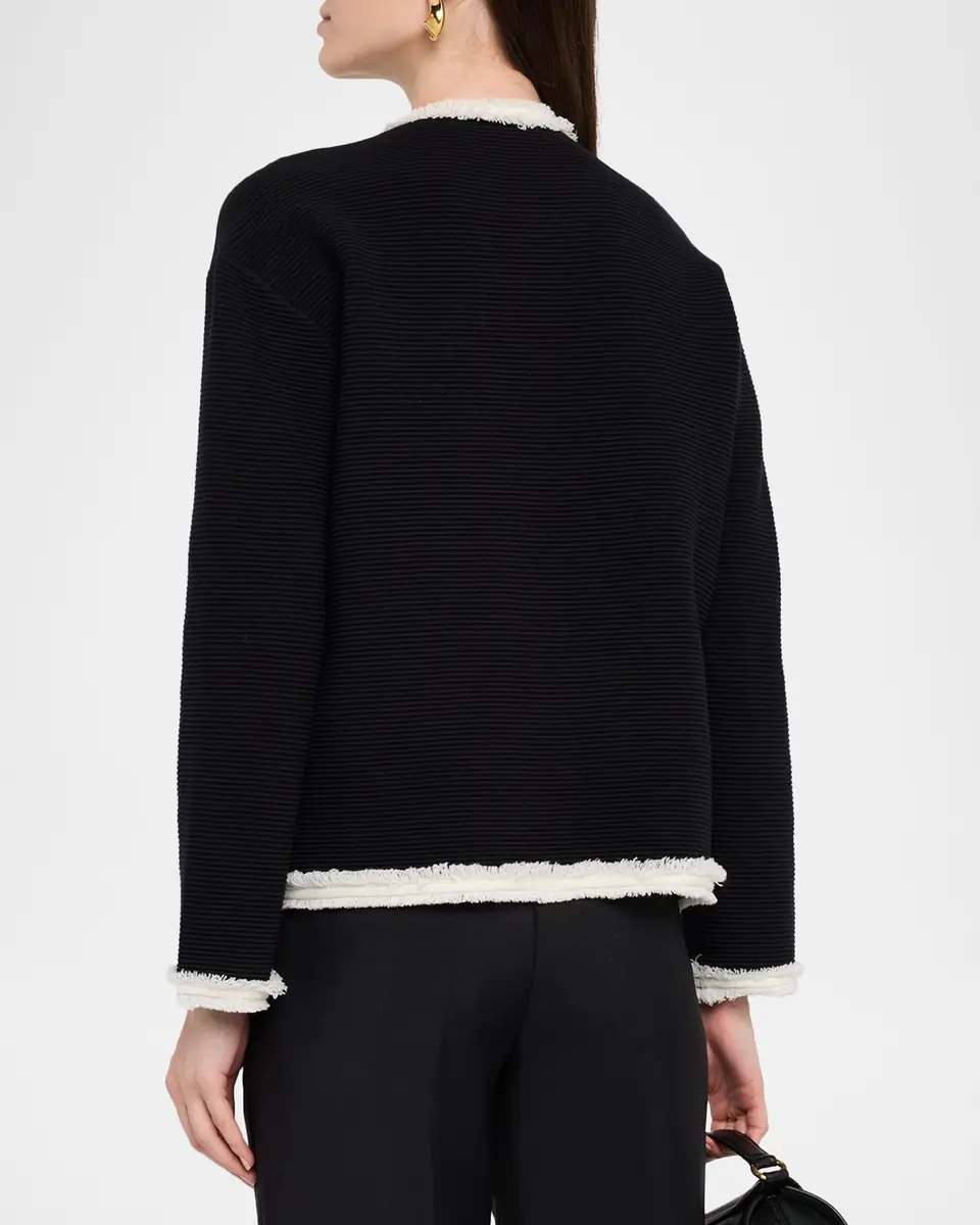 Emporio Armani Fringe-Trim Ottoman Ribbed Blazer | Thumbnail 3