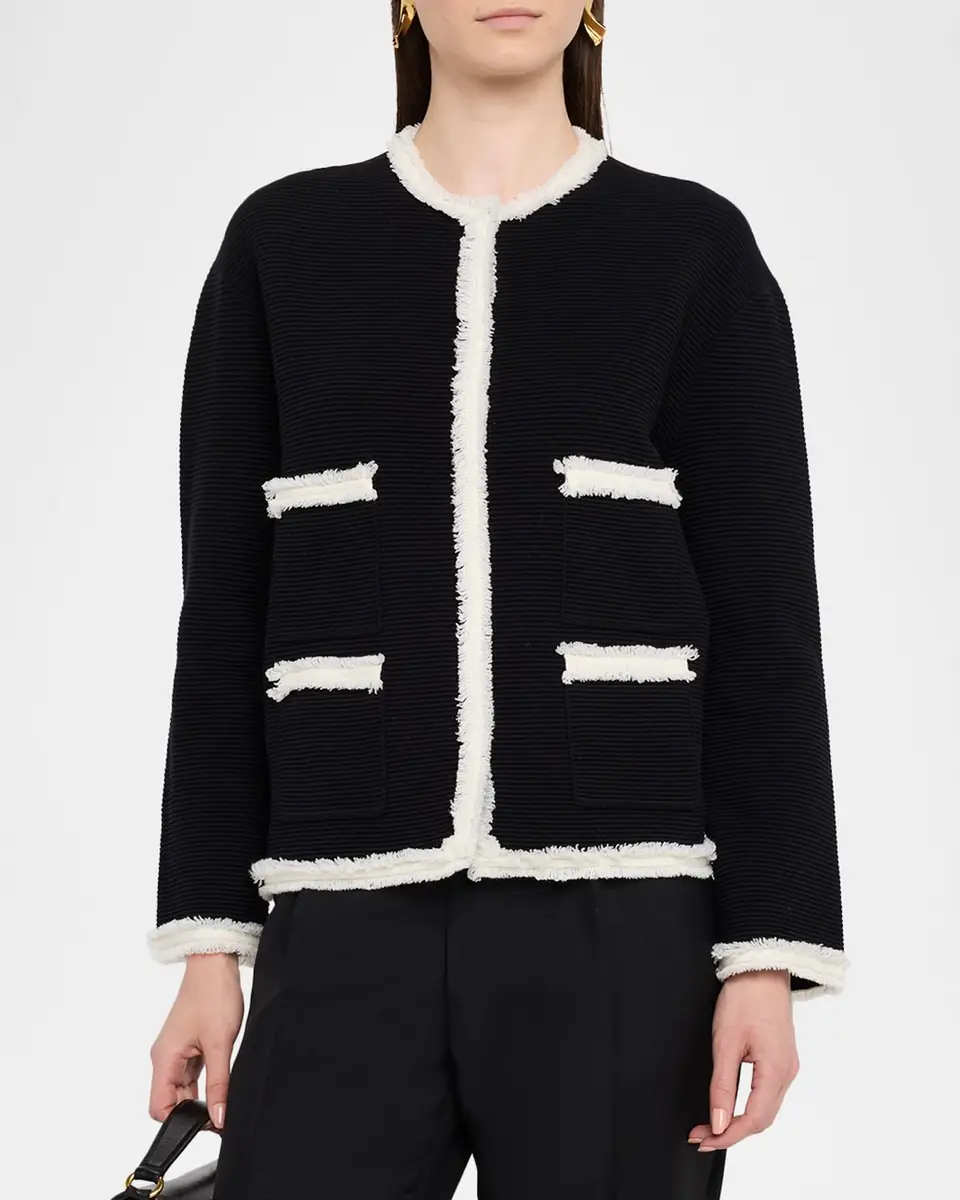 Emporio Armani Fringe-Trim Ottoman Ribbed Blazer | Thumbnail 4