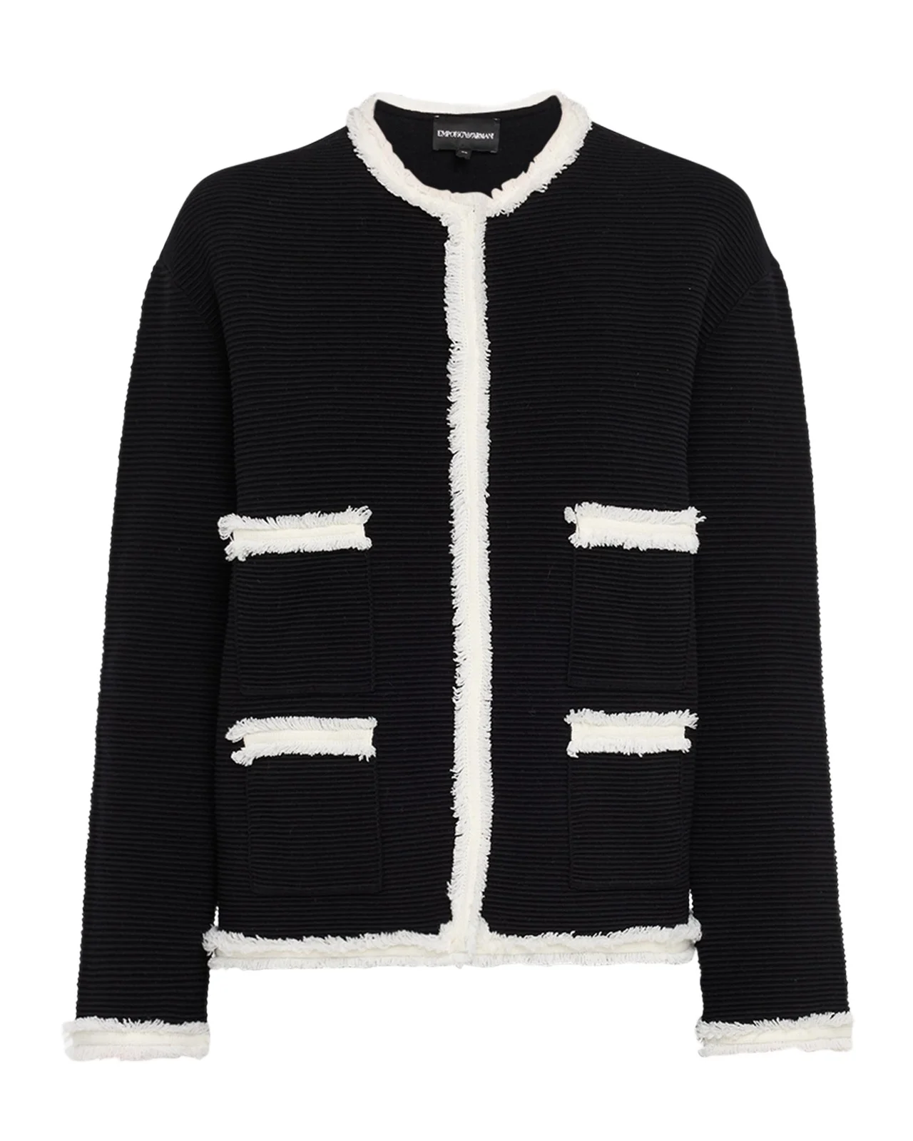 Fringe-Trim Ottoman Ribbed Blazer