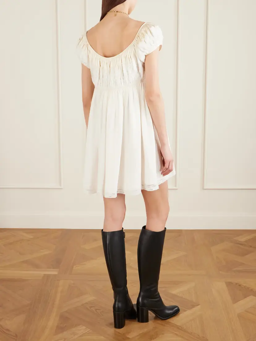 Chloé Lace-trimmed Silk-crepon Mini Dress | Thumbnail 3 Chloé Lace-trimmed Silk-crepon Mini Dress | Thumbnail 3