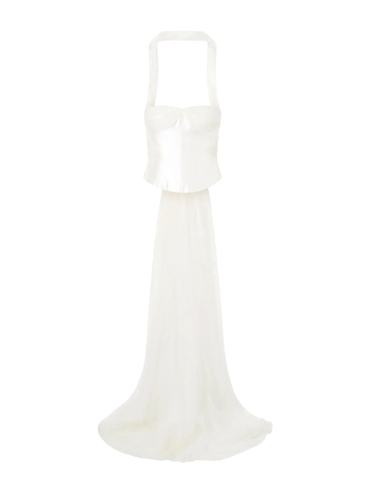 Viola Gathered Draped Tulle-trimmed Wool And Silk-blend Twill Top