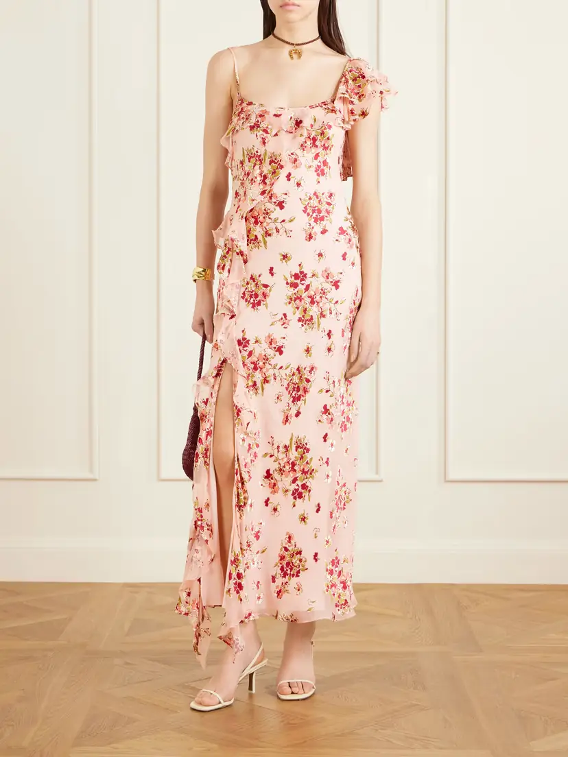 Rixo Asymmetric Floral-print Chiffon And Dévoré-velvet Maxi Dress | Thumbnail 2