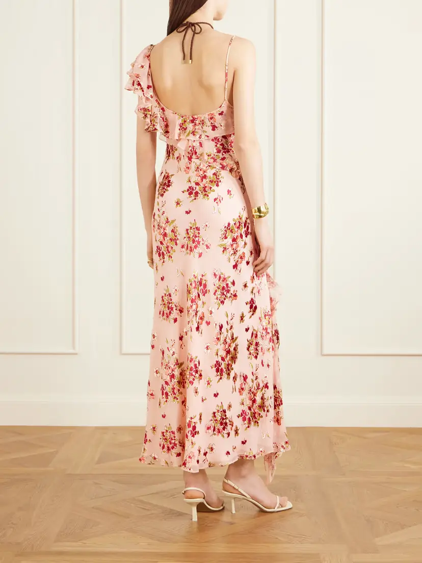 Rixo Asymmetric Floral-print Chiffon And Dévoré-velvet Maxi Dress | Thumbnail 3