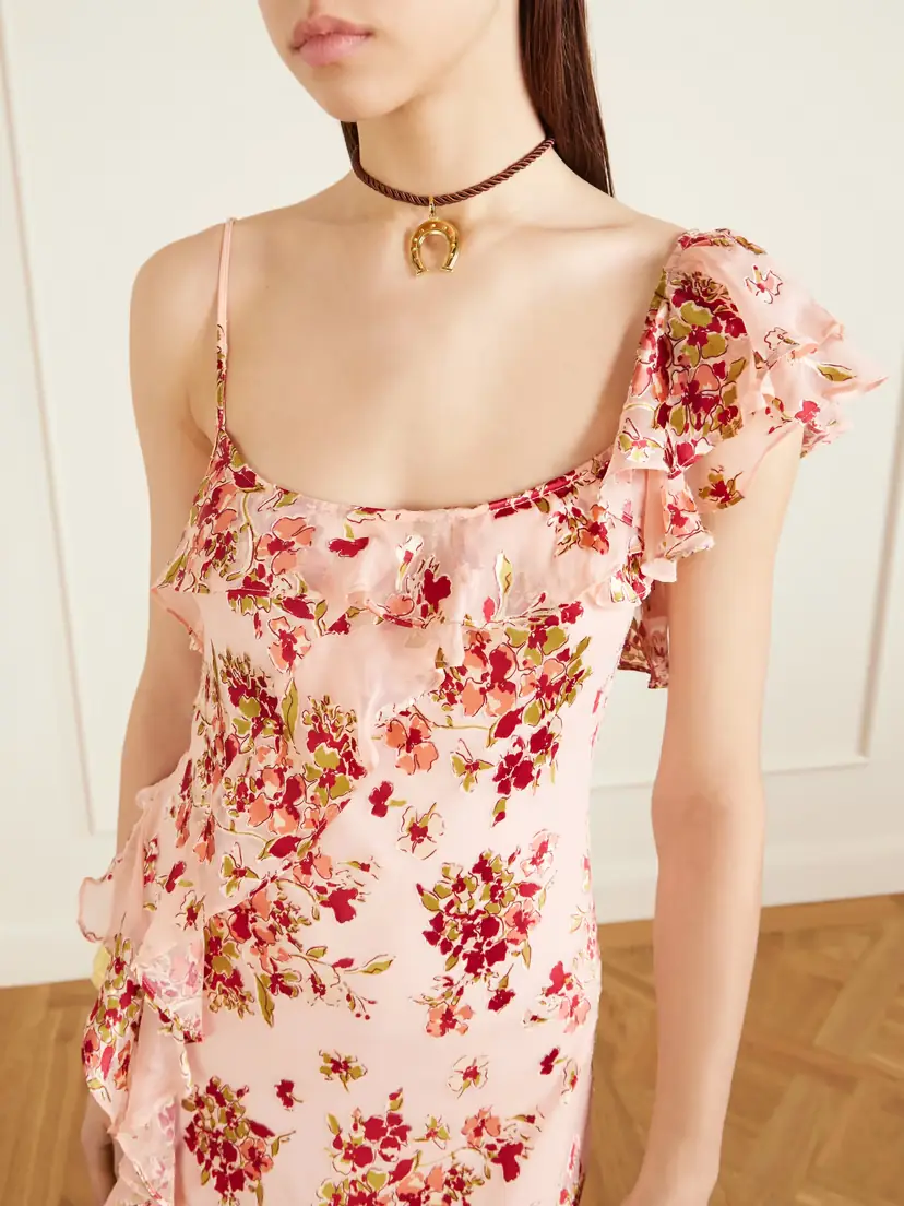 Rixo Asymmetric Floral-print Chiffon And Dévoré-velvet Maxi Dress | Thumbnail 4