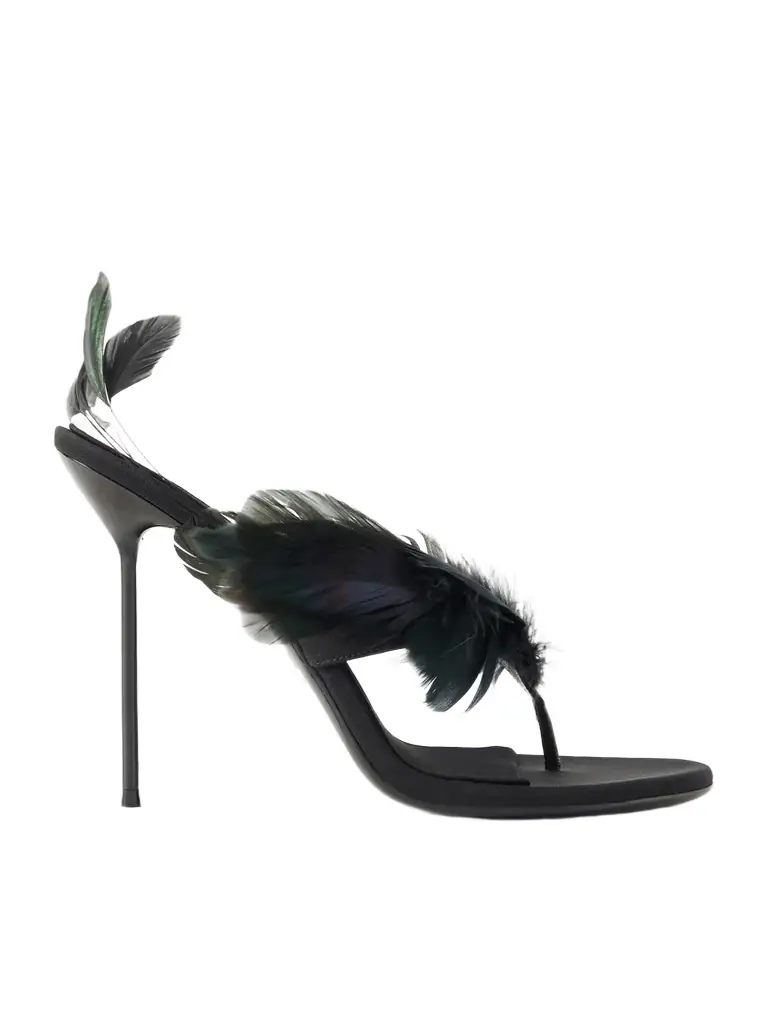 Paris Texas Lidia 105 Feather-trimmed Satin Mules | Image 1 Paris Texas Lidia 105 Feather-trimmed Satin Mules | Image 1
