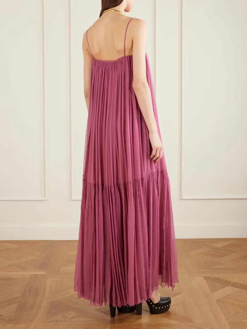 Chloé Tiered Pleated Silk-chiffon Maxi Dress | Thumbnail 3