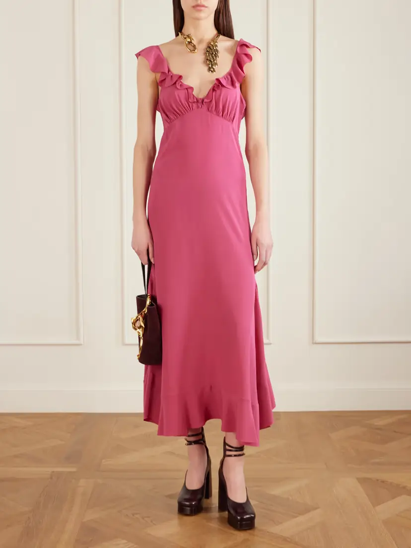 Chloé Ruffled Silk-chiffon Midi Dress | Thumbnail 2 Chloé Ruffled Silk-chiffon Midi Dress | Thumbnail 2