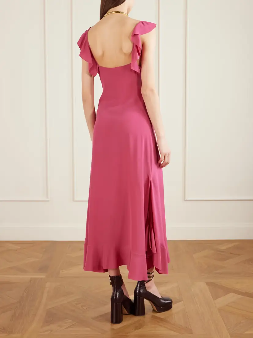 Chloé Ruffled Silk-chiffon Midi Dress | Thumbnail 3 Chloé Ruffled Silk-chiffon Midi Dress | Thumbnail 3