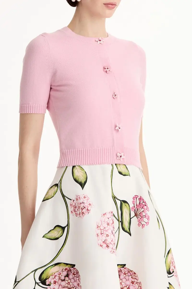 Oscar de la Renta Short Sleeve Cardigan - Pink | Thumbnail 2