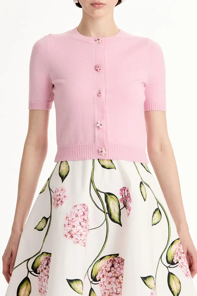 Oscar de la Renta Short Sleeve Cardigan - Pink | Thumbnail 3
