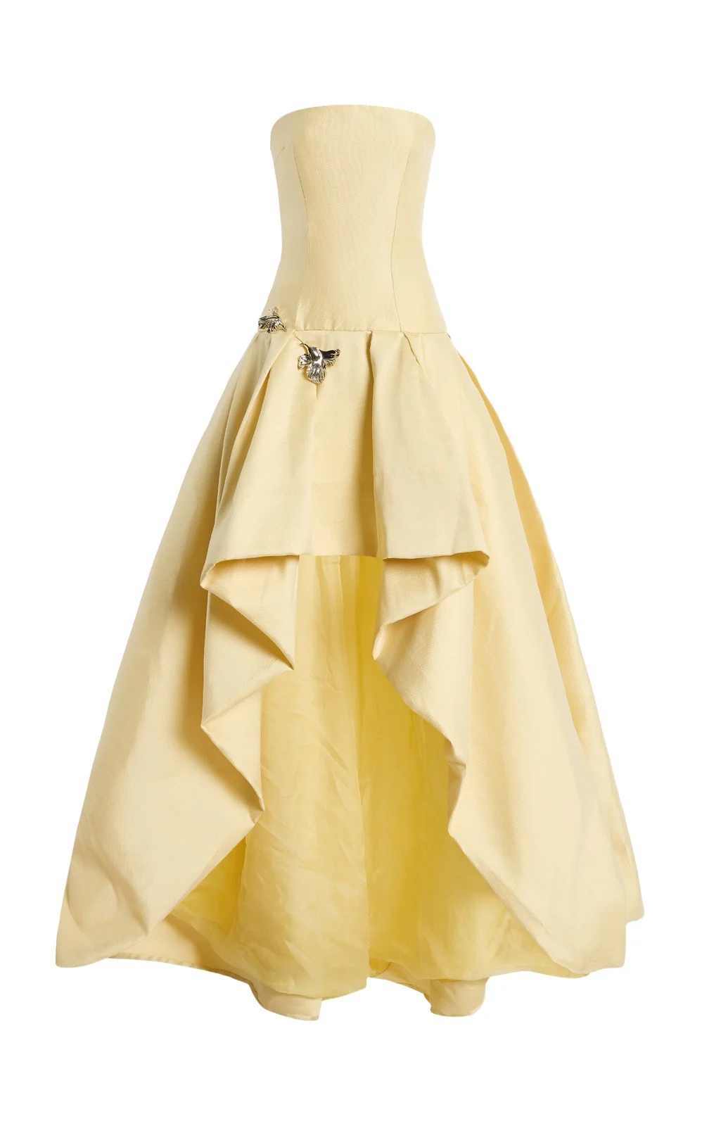 MONIQUE LHUILLIER Strapless High-Low Cotton-Blend Mikado Ball Gown