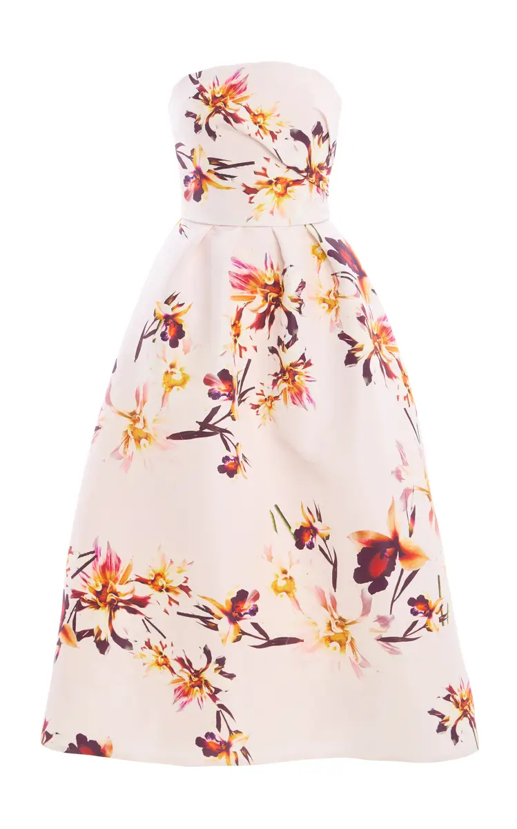 MONIQUE LHUILLIER Strapless Floral Dress