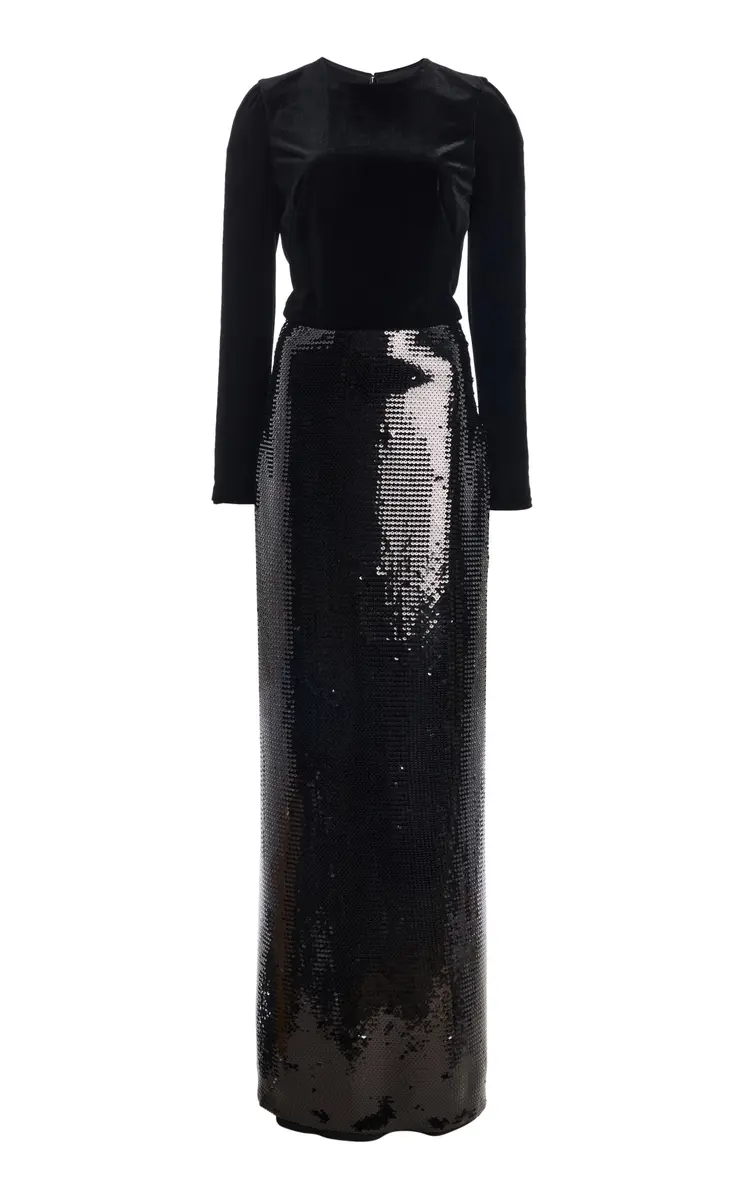 MONIQUE LHUILLIER Long Sleeve Sheath Gown