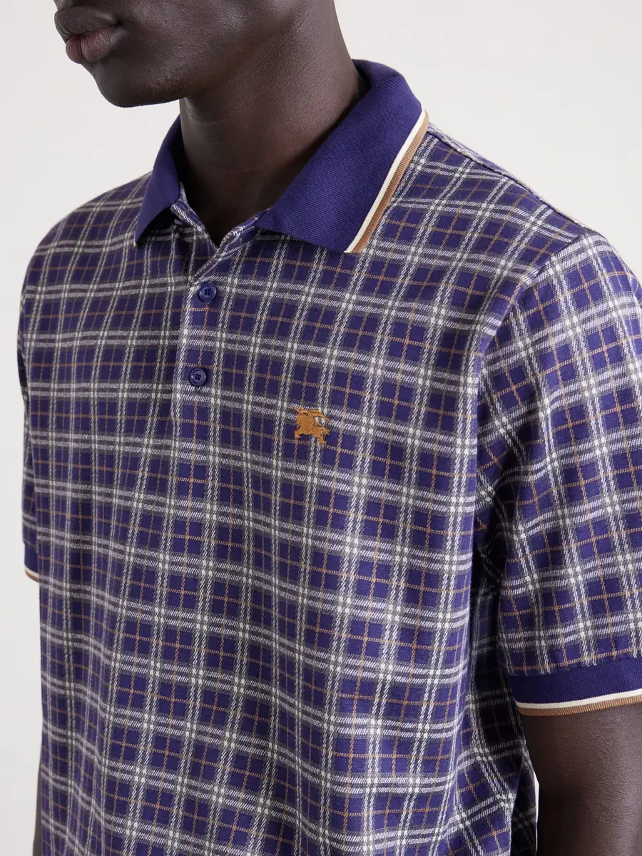Burberry Logo-Embroidered Checked Jacquard Polo Shirt - Men | Thumbnail 4 Burberry Logo-Embroidered Checked Jacquard Polo Shirt - Men | Thumbnail 4