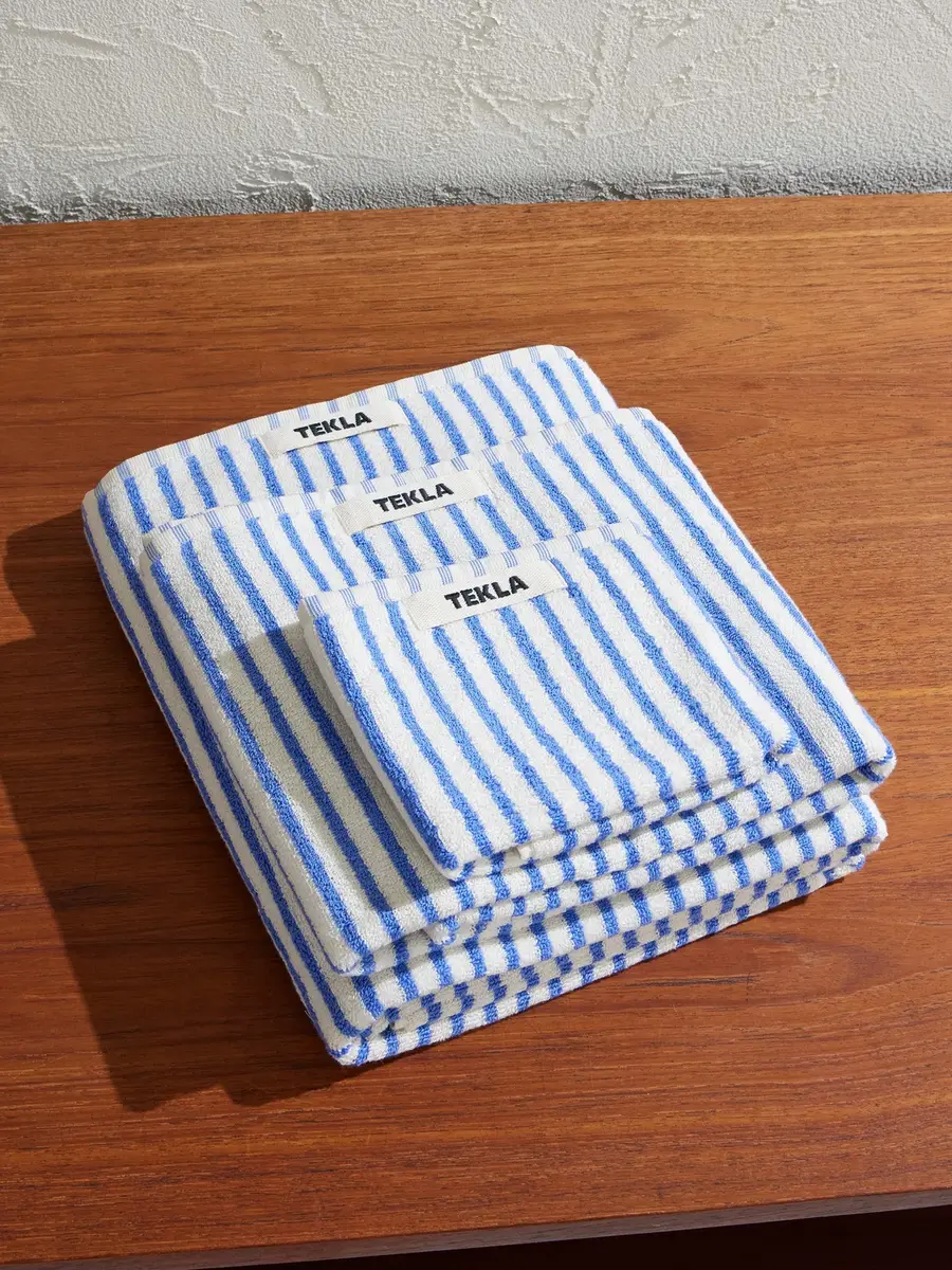 Tekla Set of Three Logo-Appliquéd Striped Organic Cotton-Terry Towels - Men | Image 1 Tekla Set of Three Logo-Appliquéd Striped Organic Cotton-Terry Towels - Men | Image 1