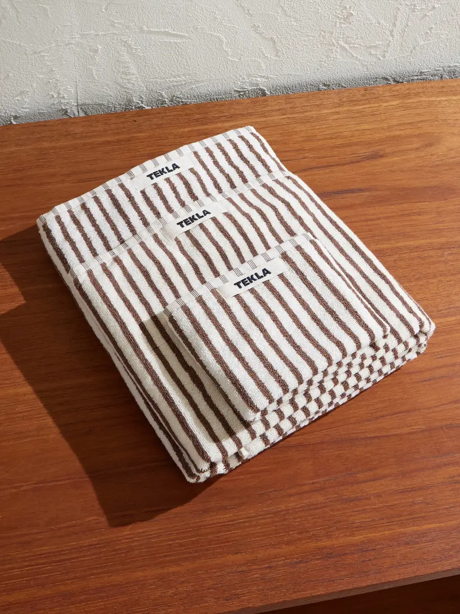 Tekla Set of Three Logo-Appliquéd Striped Organic Cotton-Terry Towels - Men | Image 1 Tekla Set of Three Logo-Appliquéd Striped Organic Cotton-Terry Towels - Men | Image 1