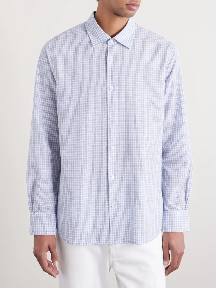 OFFICINE GÉNÉRALE Giacomo Checked Cotton, Lyocell and Linen-Blend Shirt - Men | Thumbnail 3 OFFICINE GÉNÉRALE Giacomo Checked Cotton, Lyocell and Linen-Blend Shirt - Men | Thumbnail 3