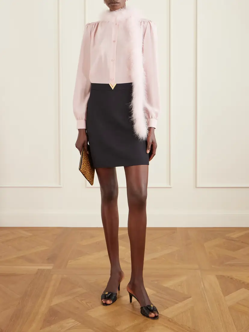 Valentino Garavani Feather-trimmed Silk Crepe De Chine Blouse | Thumbnail 2
