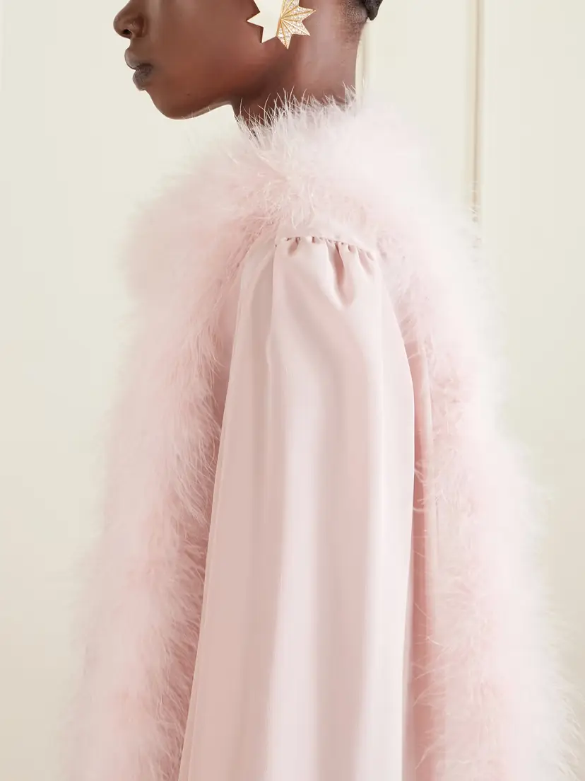 Valentino Garavani Feather-trimmed Silk Crepe De Chine Blouse | Thumbnail 5