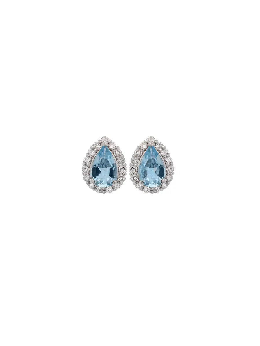 Wish Fine Jewelry 1.64ct Aquamarine Diamond Platinum Pear Halo Stud Earrings | Image 1 Wish Fine Jewelry 1.64ct Aquamarine Diamond Platinum Pear Halo Stud Earrings | Image 1