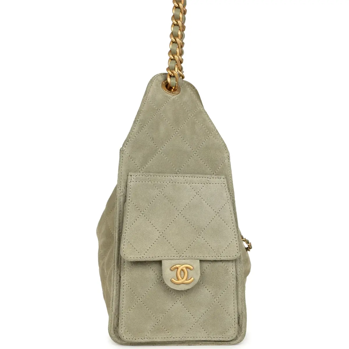 Chanel Pre-owned Chanel Small 25 Hobo Bag Olive Green Suede Antique Gold Hardware | Thumbnail 3 Chanel Pre-owned Chanel Small 25 Hobo Bag Olive Green Suede Antique Gold Hardware | Thumbnail 3