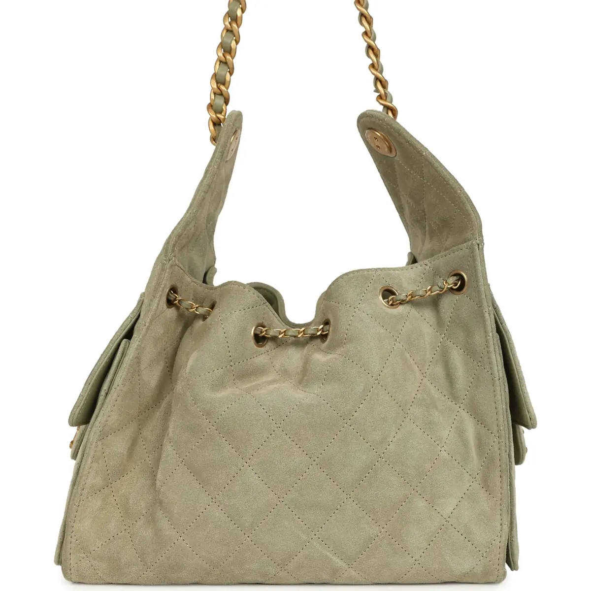Chanel Pre-owned Chanel Small 25 Hobo Bag Olive Green Suede Antique Gold Hardware | Thumbnail 4 Chanel Pre-owned Chanel Small 25 Hobo Bag Olive Green Suede Antique Gold Hardware | Thumbnail 4