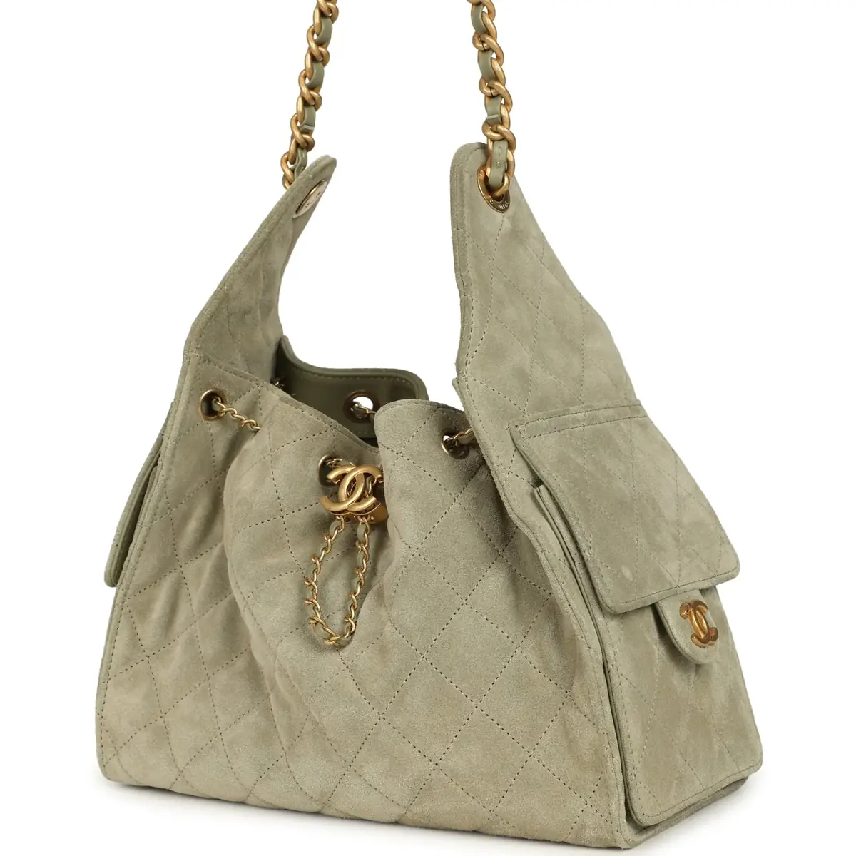 Chanel Pre-owned Chanel Small 25 Hobo Bag Olive Green Suede Antique Gold Hardware | Thumbnail 5 Chanel Pre-owned Chanel Small 25 Hobo Bag Olive Green Suede Antique Gold Hardware | Thumbnail 5