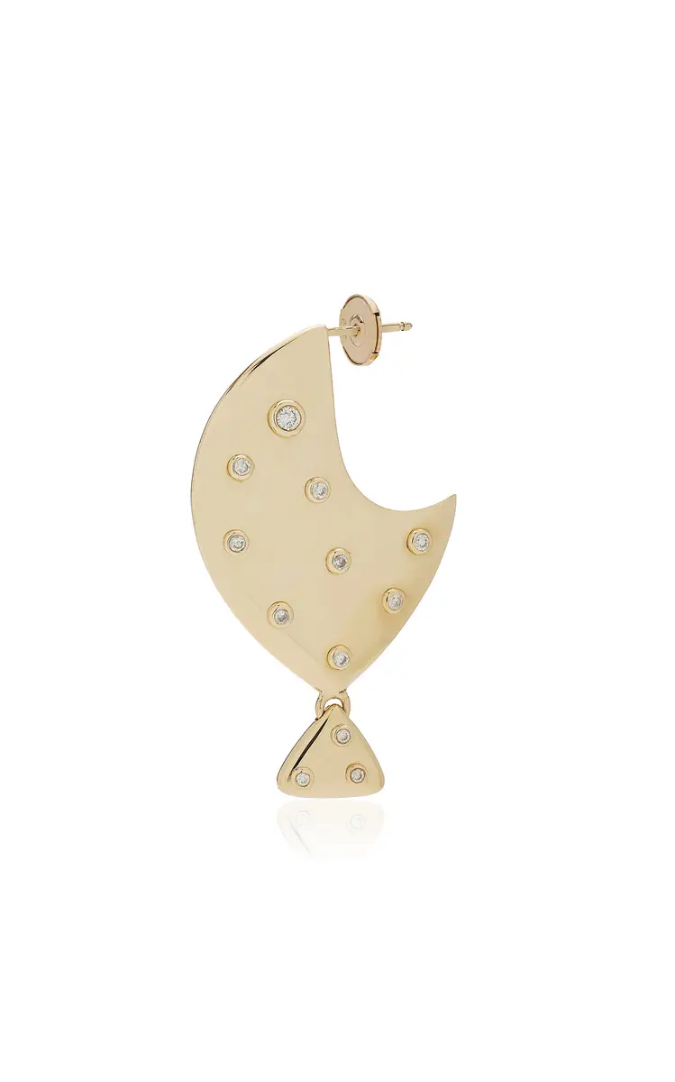 9k Yellow Gold and Diamond Clown Fish Single Earring 9k Yellow Gold and Diamond Clown Fish Single Earring