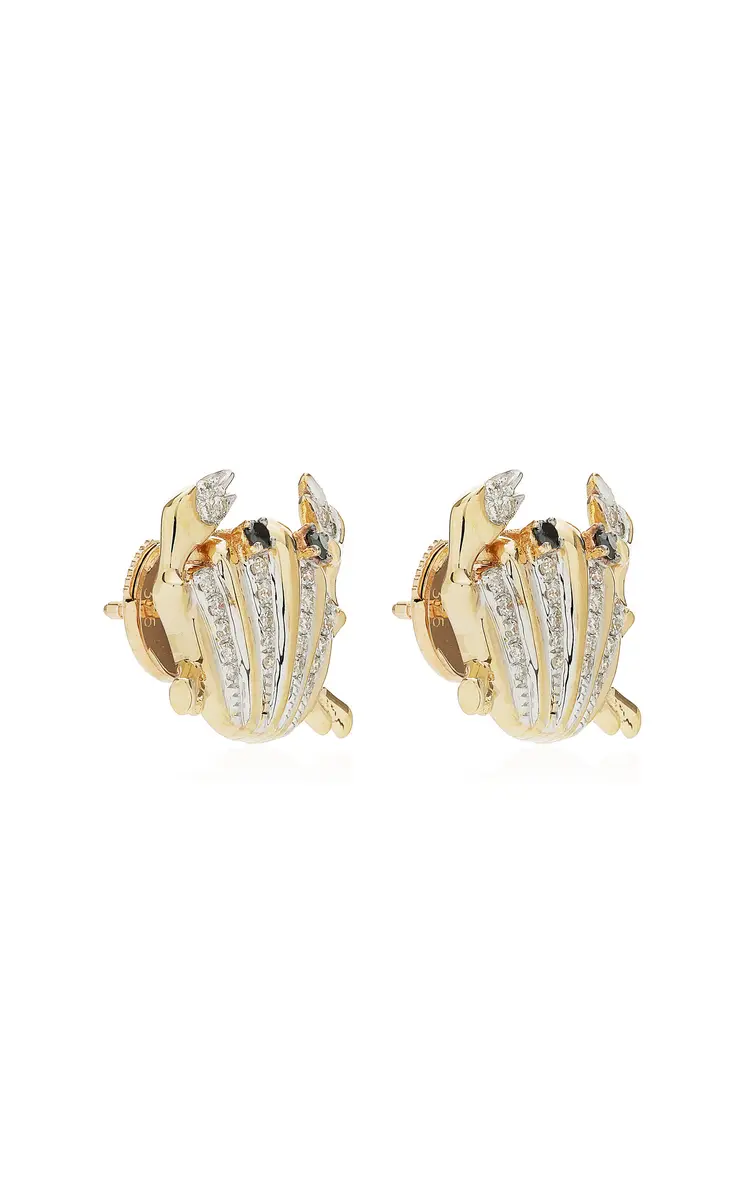 Yvonne Léon Mini Yellow Gold Diamond Shell Crab Earrings | Thumbnail 3 Yvonne Léon Mini Yellow Gold Diamond Shell Crab Earrings | Thumbnail 3